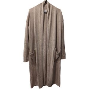 Fiorla Oversized Long Duster Tan Cotton & Cashmere Open Front Cardigan Women's S